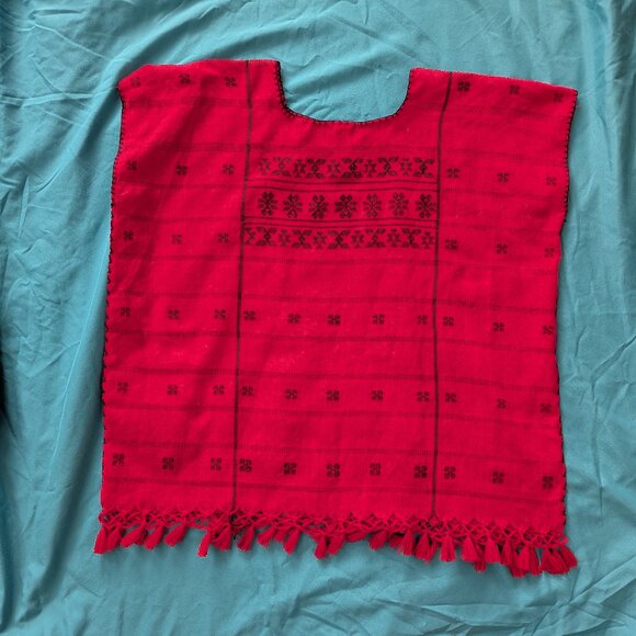 Mexican blouse top huipil red and black lightweight, OS, never worn - Picture 8 of 11
